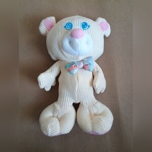 Fisher Price 1994 Cozies Cream 10" Plush Waffle Weave Stuffed Bear Yellow Pink